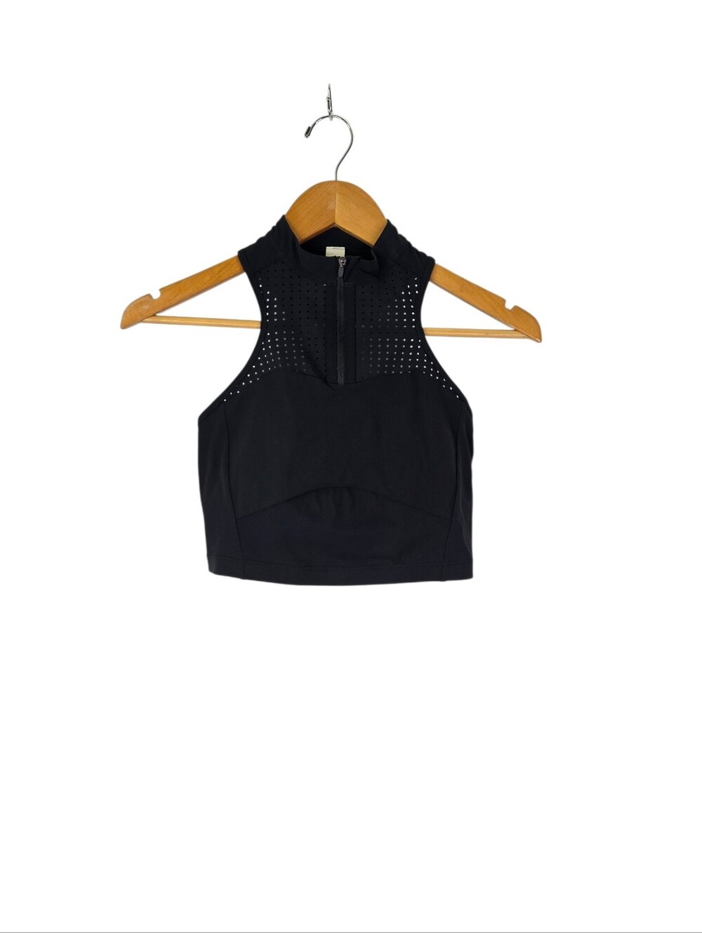 Lululemon Sz 6 Black Unleash Strength‎ Bra Half Zip Perforated High Neck NO PADS